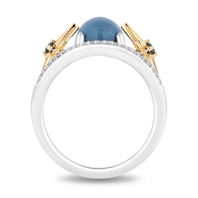 Enchanted Disney Wish Oval Blue Opal and 0.18 CT. T.W. Diamond Stars Ring in Sterling Silver and 10K Gold