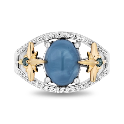 Enchanted Disney Wish Oval Blue Opal and 0.18 CT. T.W. Diamond Stars Ring in Sterling Silver and 10K Gold