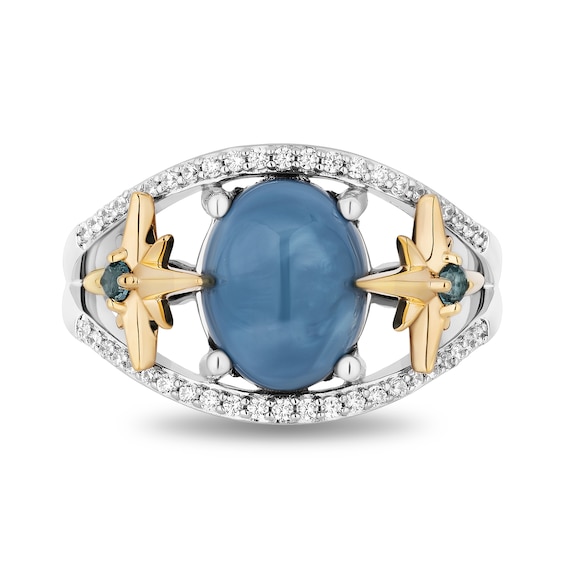 Enchanted Disney Wish Oval Blue Opal and 0.18 CT. T.W. Diamond Stars Ring in Sterling Silver and 10K Gold