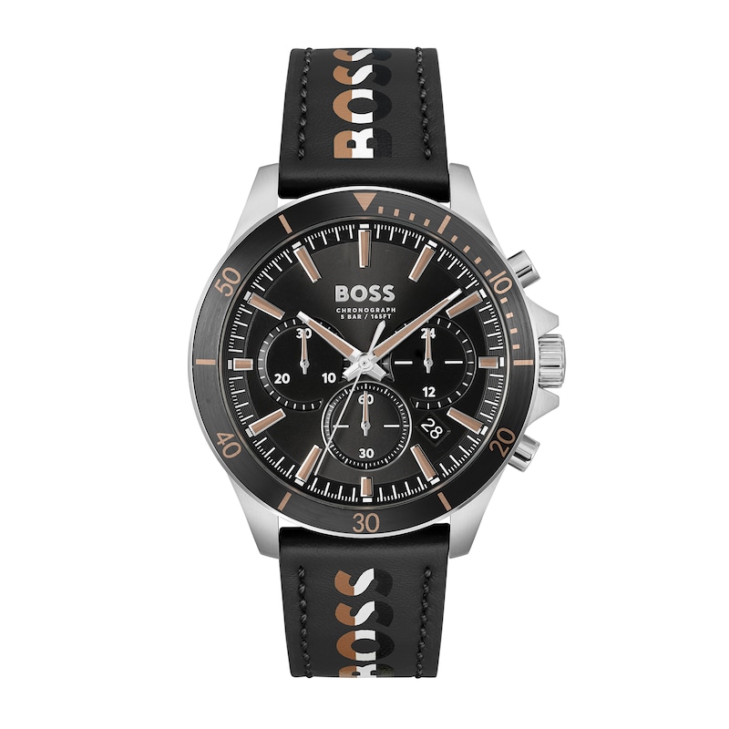 Men's Hugo Boss Troper Chronograph Leather Strap Watch with Black Dial ...