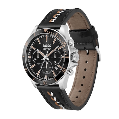 Men's Hugo Boss Troper Chronograph Leather Strap Watch with Black Dial and Brown Accent (Model: 1514121)