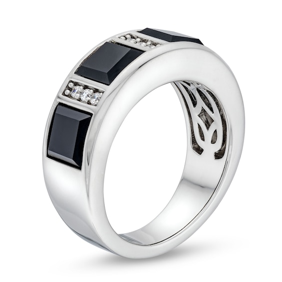 Men's Square-Cut Onyx and 0.15 CT. T.W. Diamond Linear Station Band in 10K White Gold