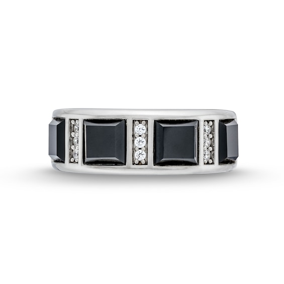 Men's Square-Cut Onyx and 0.15 CT. T.W. Diamond Linear Station Band in 10K White Gold