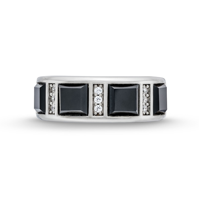 Men's Square-Cut Onyx and 0.15 CT. T.W. Diamond Linear Station Band in 10K White Gold|Peoples Jewellers