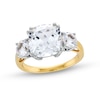 10.0mm Faceted Cushion-Cut White Lab-Created Sapphire Three Stone Ring in 10K Gold