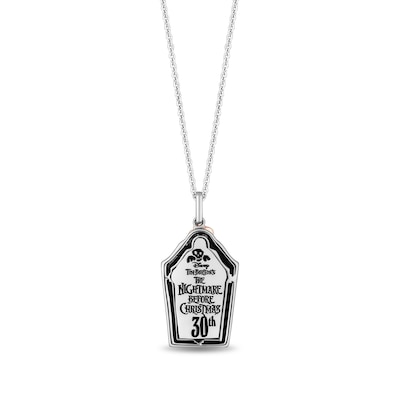 Disney Treasures The Nightmare Before Christmas 30th Anniversary Onyx and Diamond Accent Coffin Pendant in Sterling Silver and 10K Rose Gold