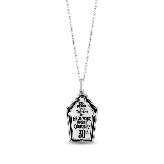 Disney Treasures The Nightmare Before Christmas 30th Anniversary Onyx and Diamond Accent Coffin Pendant in Sterling Silver and 10K Rose Gold