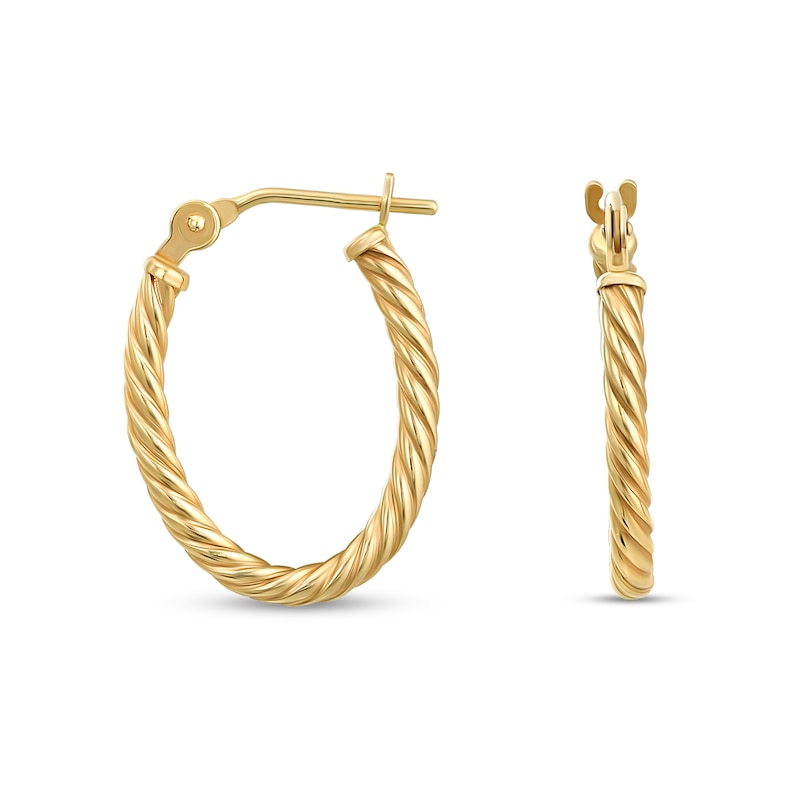 Oval-Shaped Twisting Hoop Earrings in 14K Gold