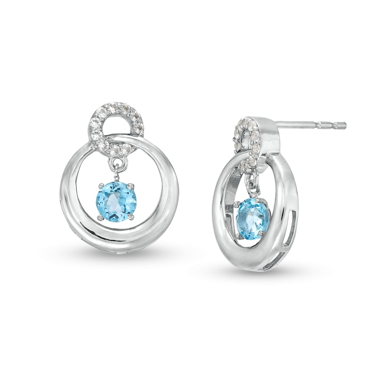 Unstoppable Love™ Swiss Blue Topaz and White Lab-Created Sapphire Circle Stud Earrings in Sterling Silver|Peoples Jewellers