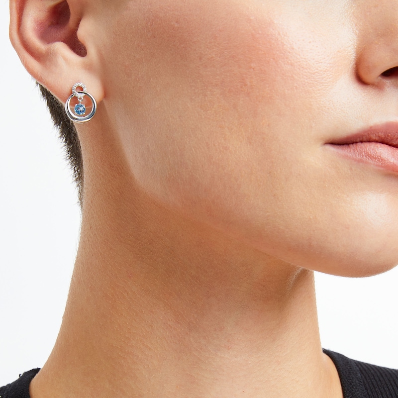 Unstoppable Love™ Swiss Blue Topaz and White Lab-Created Sapphire Circle Stud Earrings in Sterling Silver|Peoples Jewellers