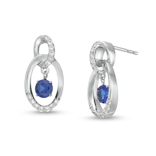 Unstoppable Love™ Blue Lab-Created Sapphire and White Lab-Created Sapphire Oval Stud Earrings in Sterling Silver