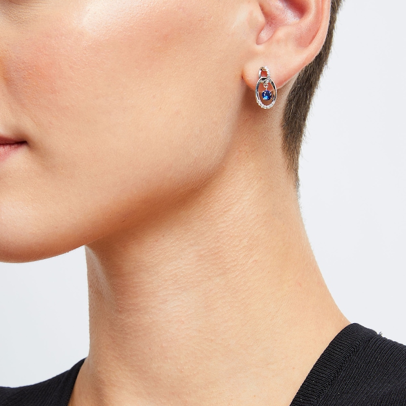 Unstoppable Love™ Blue Lab-Created Sapphire and White Lab-Created Sapphire Oval Stud Earrings in Sterling Silver|Peoples Jewellers