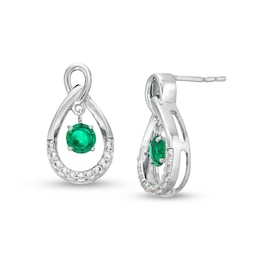 Unstoppable Love™ Lab-Created Emerald and White Lab-Created Sapphire Teardrop Stud Earrings in Sterling Silver