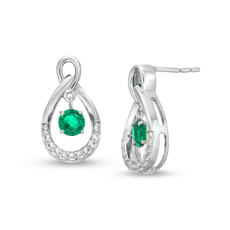Unstoppable Love™ Lab-Created Emerald and White Lab-Created Sapphire Teardrop Stud Earrings in Sterling Silver|Peoples Jewellers