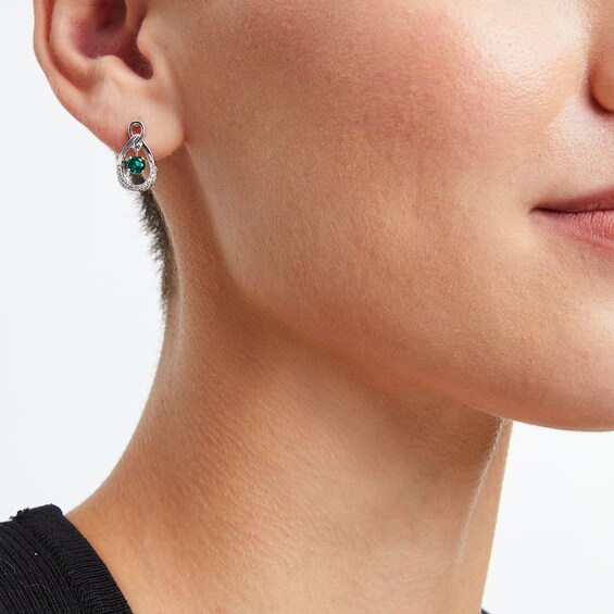 Unstoppable Love™ Lab-Created Emerald and White Lab-Created Sapphire Teardrop Stud Earrings in Sterling Silver