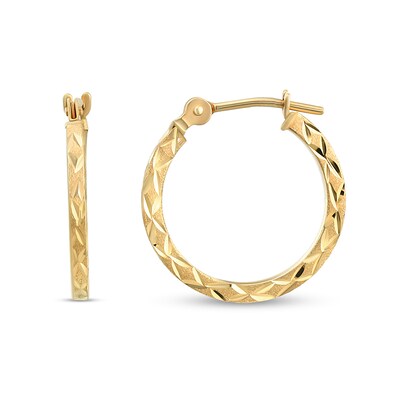 15.0mm Diamond-Cut Satin Finish Hoop Earrings in 14K Gold