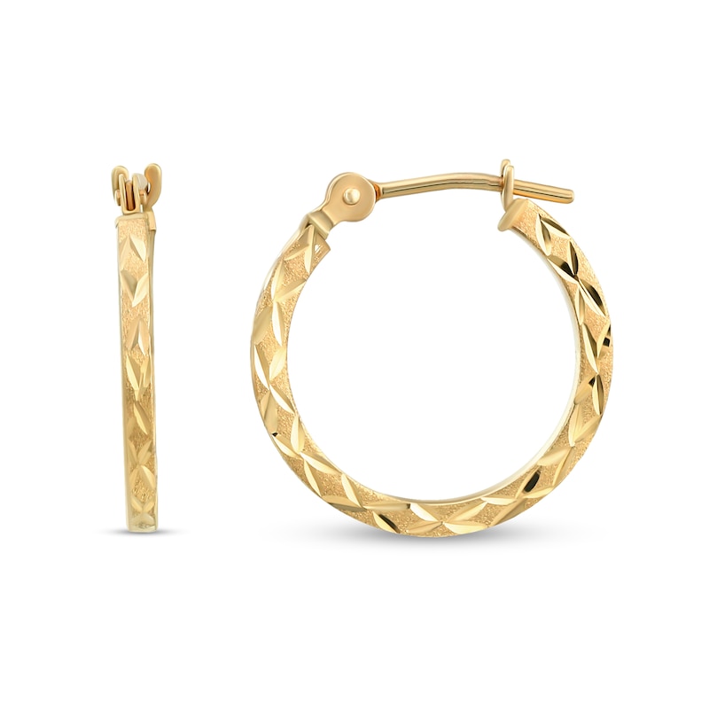 15.0mm Diamond-Cut Satin Finish Hoop Earrings in 14K Gold|Peoples Jewellers