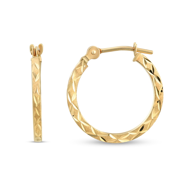 15.0mm Diamond-Cut Satin Finish Hoop Earrings in 14K Gold