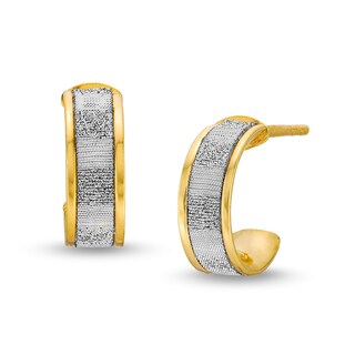 Glitter Enamel J-Hoop Earrings in Hollow 14K Gold