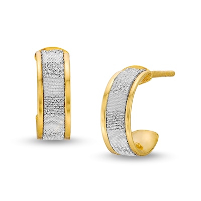 Glitter Enamel J-Hoop Earrings in Hollow 14K Gold