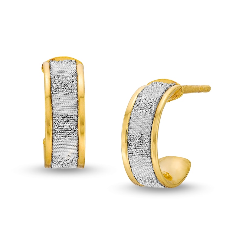 Glitter Enamel J-Hoop Earrings in Hollow 14K Gold