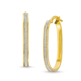 Glitter Enamel Oval Hoop Earrings in Hollow 14K Gold