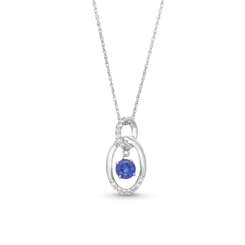 Unstoppable Love™ Blue Lab-Created Sapphire and White Lab-Created Sapphire Oval Pendant in Sterling Silver