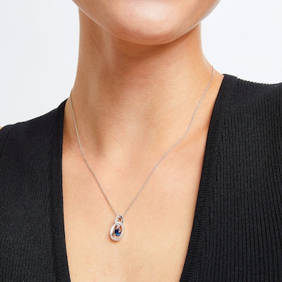 Unstoppable Love™ Blue Lab-Created Sapphire and White Lab-Created Sapphire Oval Pendant in Sterling Silver