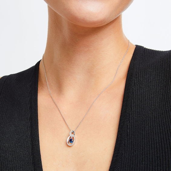 Unstoppable Love™ Blue Lab-Created Sapphire and White Lab-Created Sapphire Oval Pendant in Sterling Silver