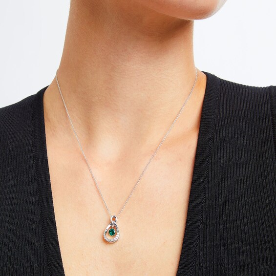 Unstoppable Love™ Lab-Created Emerald and White Lab-Created Sapphire Teardrop Pendant in Sterling Silver