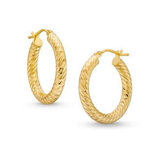 15.0mm Diamond-Cut Tube Hoop Earrings in Hollow 14K Gold