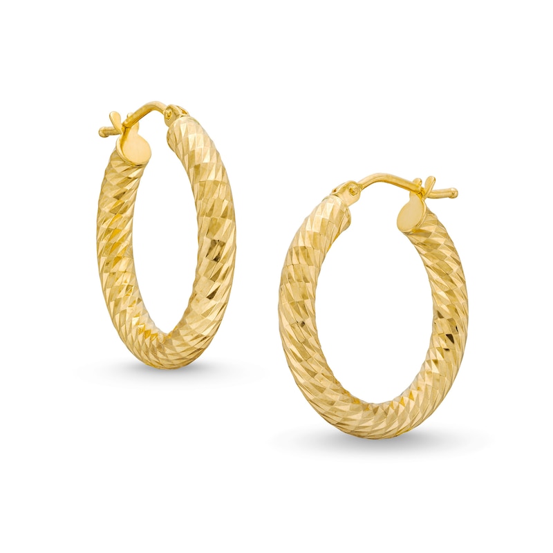15.0mm Diamond-Cut Tube Hoop Earrings in Hollow 14K Gold|Peoples Jewellers