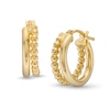 Polished and Beaded Split Hoop Earrings in Hollow 14K Gold