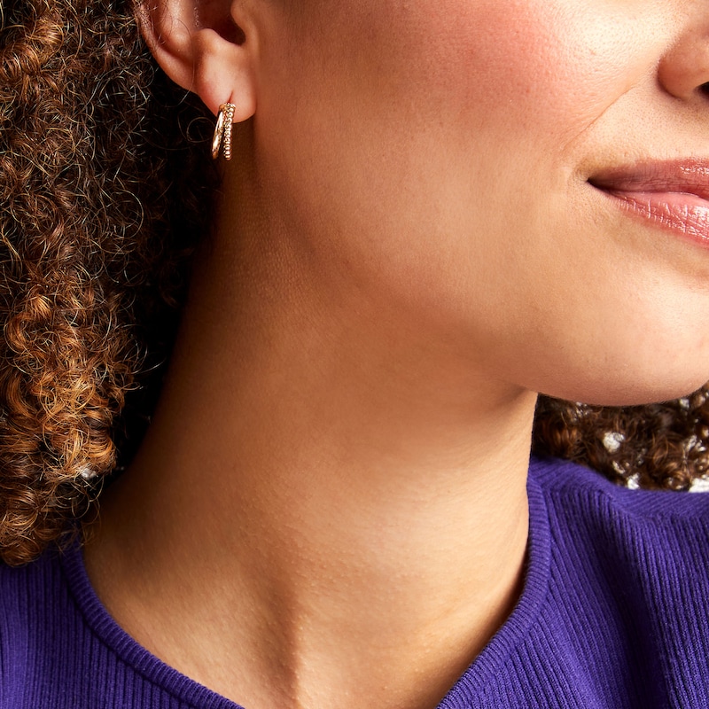Polished and Beaded Split Hoop Earrings in Hollow 14K Gold|Peoples Jewellers