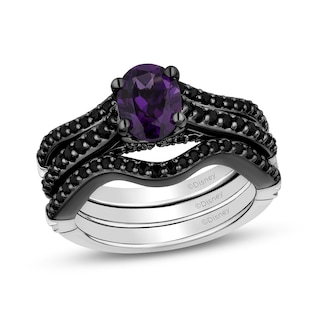 Enchanted Disney Villains Ursula Oval Amethyst and 0.95 CT. T.W. Black Diamond Bridal Set in 14K White Gold