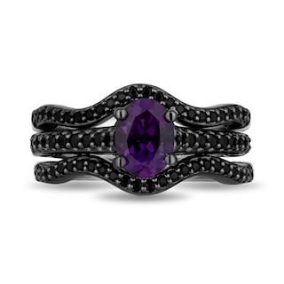 Enchanted Disney Villains Ursula Oval Amethyst and 0.95 CT. T.W. Black Diamond Bridal Set in 14K White Gold