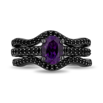 Enchanted Disney Villains Ursula Oval Amethyst and 0.95 CT. T.W. Black Diamond Bridal Set in 14K White Gold