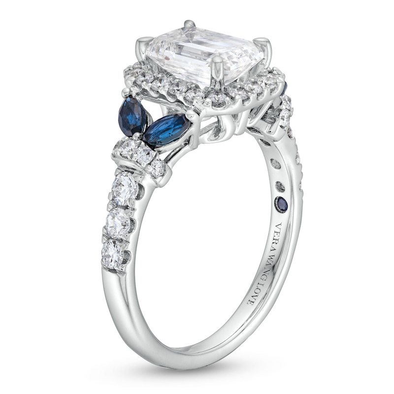TRUE Lab-Created Diamonds by Vera Wang Love 1.95 CT. T.W. Diamond and Sapphire Floral Engagement Ring in 14K White Gold