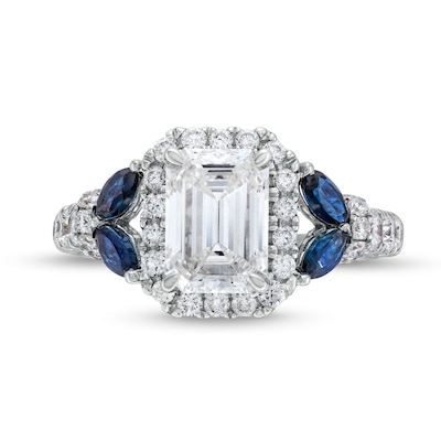 TRUE Lab-Created Diamonds by Vera Wang Love 1.95 CT. T.W. Diamond and Sapphire Floral Engagement Ring in 14K White Gold