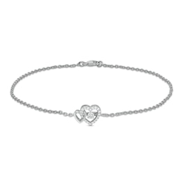 Unstoppable Love™ 0.085 CT. T.W. Diamond Interlocking Hearts Anklet in Sterling Silver - 10.0&quot;