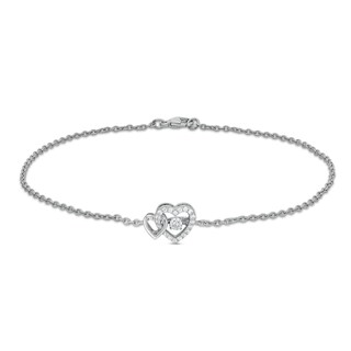 Unstoppable Love™ 0.085 CT. T.W. Diamond Interlocking Hearts Anklet in Sterling Silver - 10.0"