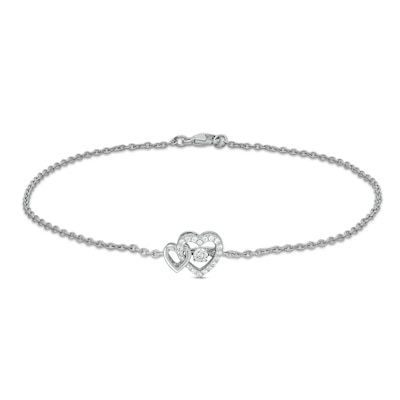 Unstoppable Love™ 0.085 CT. T.W. Diamond Interlocking Hearts Anklet in Sterling Silver - 10.0"