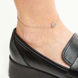 Unstoppable Love™ 0.085 CT. T.W. Diamond Interlocking Hearts Anklet in Sterling Silver - 10.0"