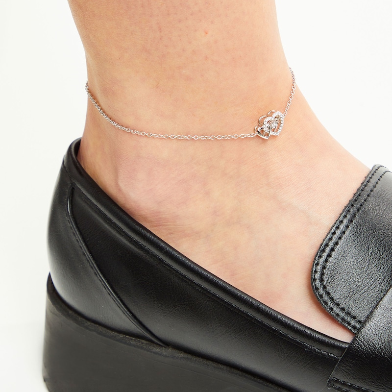 Unstoppable Love™ 0.085 CT. T.W. Diamond Interlocking Hearts Anklet in Sterling Silver - 10.0"|Peoples Jewellers