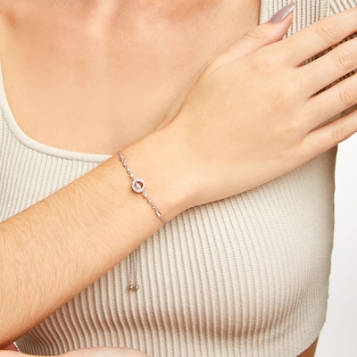 Unstoppable Love™ 0.085 CT. T.W. Diamond Circle Frame Bolo Bracelet in Sterling Silver - 9.75"