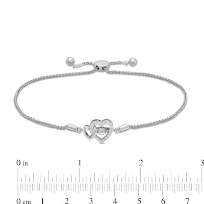 Unstoppable Love™ 0.085 CT. T.W. Diamond Interlocking Hearts Bolo Bracelet in Sterling Silver - 9.5"