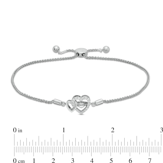 Unstoppable Love™ 0.085 CT. T.W. Diamond Interlocking Hearts Bolo Bracelet in Sterling Silver - 9.5"