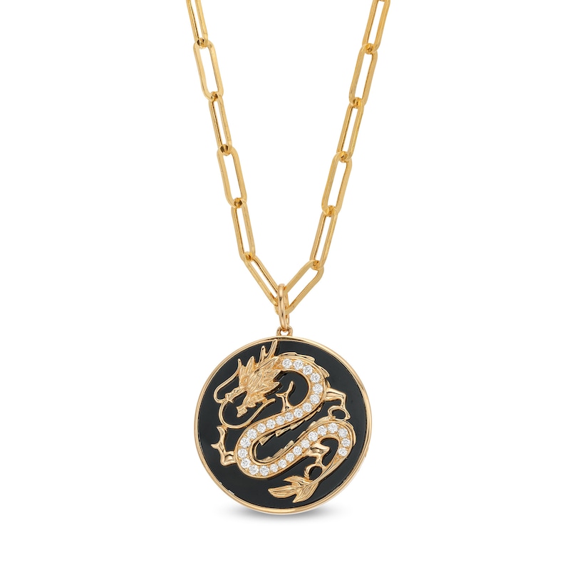 EFFY™ Collection Onyx and 0.25 CT. T.W. Diamond Dragon Medallion Pendant in 14K Gold|Peoples Jewellers
