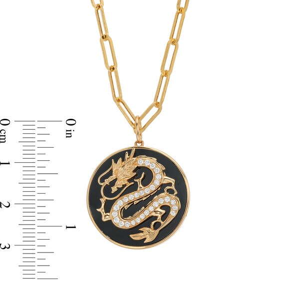 EFFY™ Collection Onyx and 0.25 CT. T.W. Diamond Dragon Medallion Pendant in 14K Gold