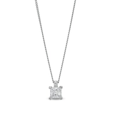 CT. Certified Princess-Cut Diamond Solitaire Pendant in 14K White Gold (J/I3